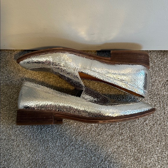 EUC Madewell Frances Metallic Silver Crackle Leather Loafer size US8 - Picture 7 of 11